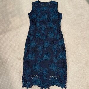 White House Black Market Navy and Teal Floral Midi Dress